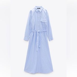 Zara striped belted shirt dress